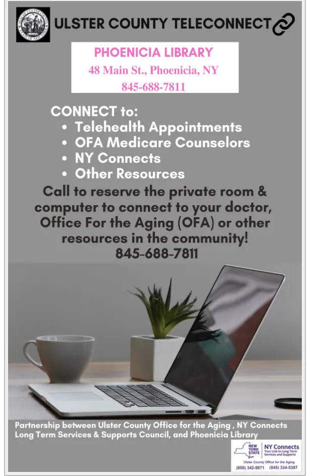 Flyer for Ulster County Teleconnect services at Phoenicia Library
